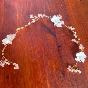 Bridal hair piece, gold with white accents